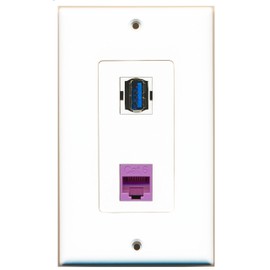 RiteAV 1 Port Cat6 Ethernet Purple 1 Port USB 3 A-A Wall Plate Oversized Jumbo MIDI