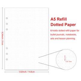 A5 Dotted Paper, Refills for Filofax Planner/Binders/Organizer, 6 Hole Punched, 100 Sheets/200 Pages Filler Paper, 100gsm White Paper, 14.8 x 21cm