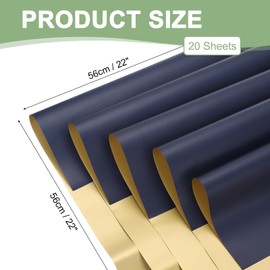 PATIKIL Flower Gift Wrapping Paper, 20 Sheets Double Sided Golden Waterproof Bouquet Paper Wrap Florist Supplies Packaging Floral Papers for Wedding DIY Craft Valentine, Blue/Gold