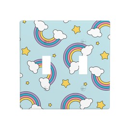 Moslion Rainbow Cloud Stars Outlet Cover 2-Gang Toggle Wall Plate Cartoon Blue Light Switch Covers for Kitchen Bathroom Men Women