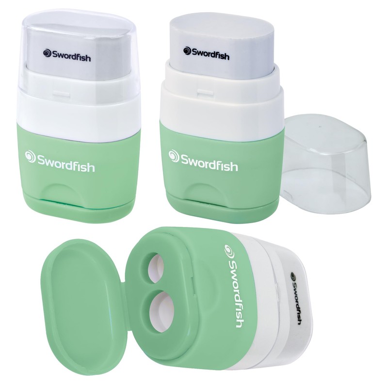 Swordfish ‘Twin Combo’ Pastel Double-Hole Pencil Sharpener and Eraser[Pack of