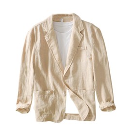 NOMSOCR Men's Tailored Jacket, Summer, Cotton, Linen, Business, Sweat Absorbent, Quick Drying, Light Outerwear, Suit, Blazer, Cool, Father's Day, Large Size, beige, M