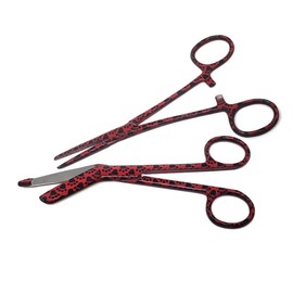 Nurse Bandage Lister Scissors + Hemostat Forceps 2 Pcs Set Made of Stainless Steel 5.5" Ideal for Doctors, Veterinary Vet Tech Nurse Gift, EMS, Students, in Dog Cat Pet Paws Print (Red Paws)