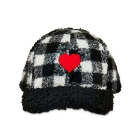 HaT Way To Celebrate Women's Black/White Plaid Faux Sherpa Valentine's Heart Hat Cap