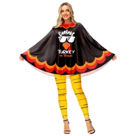 AOBUTE Turkey Costume Women Coolest Turkey Poncho for Party Novelty Thanksgiving Turkeys Cloak Cape