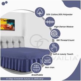 GC GAVENO CAVAILIA Easy Care Single Valance Sheet Frilly Bedding - Polycotton Plain Dyed Bedsheet - Breathable Non Iron Percale Sheets - Navy