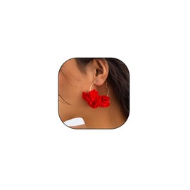 Boho Colorful Flower Hoop Earrings for Women,Sweet Large Geometric Red Fabric Floral Huggie Earrings,Aesthetic Petal Statement Jewelry Gifts (Red)