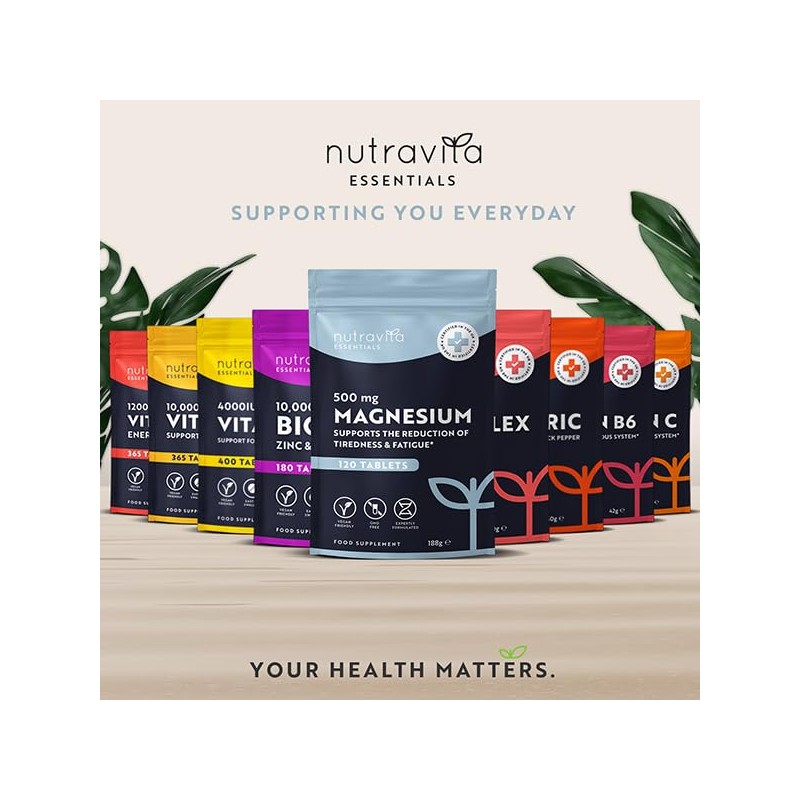 Nutravita Magnesium Supplements 500mg - 120 Vegan High Strength Tablets
