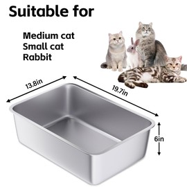 EGMEHOAD Stainless Steel Litter Box-Metal Litter Box for Cats Easy to Clean,Metal Cats Toilet Kitten Litter Pan,Large Litter Boxes for Cat/Kitty/Rabbits,Non Stick, No Smell