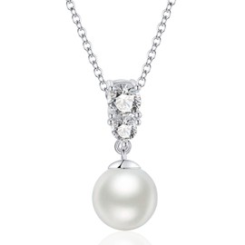 LOCIBLO June Birthstone Necklaces for Women 925 Sterling Silver 10mm Pearl Pendant White Gold Necklace Jewellery for Her, 16"+2"
