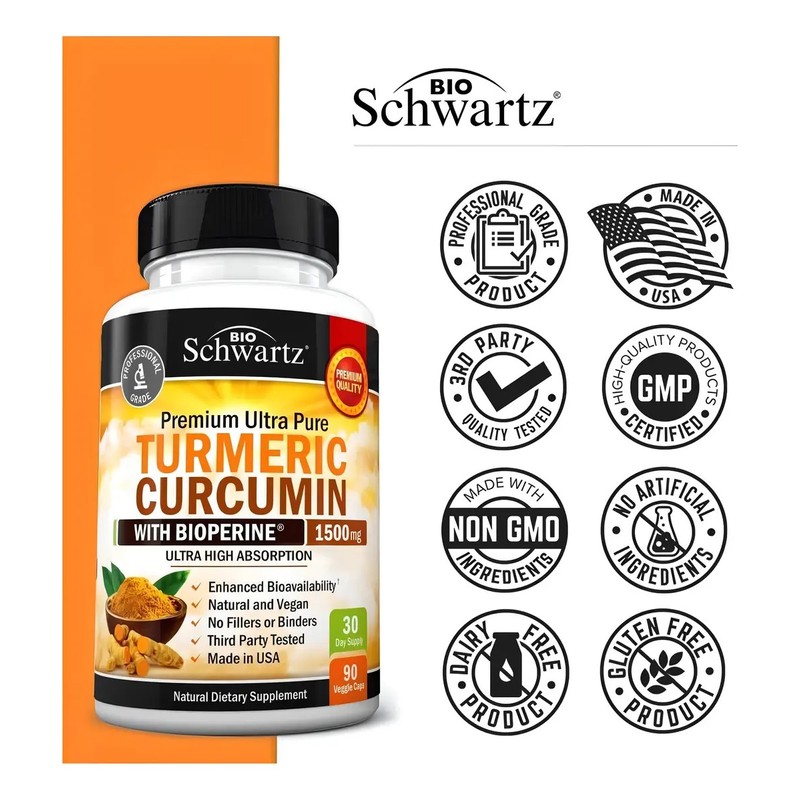 Bio Schwarts Curcumina De Cúrcuma Con Bioperine 1500mg 90cap Sabor