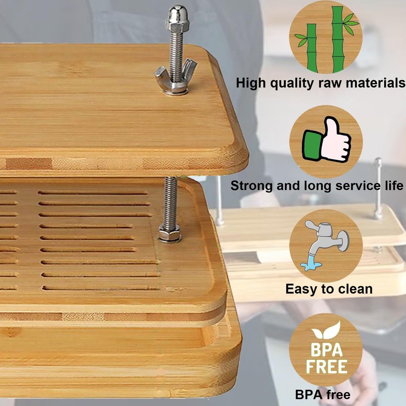 Tofu Press,Large Bamboo Tofu Press with Tofu Strainer,Drip Tray and