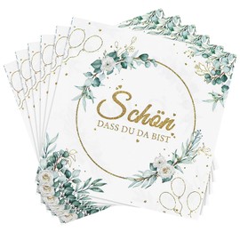 50 Stück Servietten schön DASS du da bist,Servietten Hochzeit Geburtstag Eukalyptus,2 Lagige servietten eukalyptus Servietten Grün Servietten Salbeigrün Taufe Kommunion Tischdeko 33x33cm