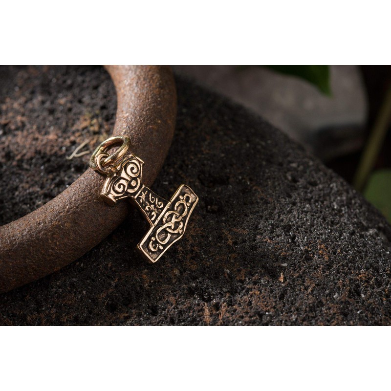 Windalf MJØLNER Small Thor's Hammer Pendant 1.9 cm Bronze, Fabric