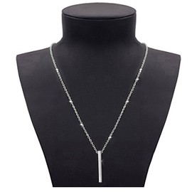 Fashion HW Sterling Silver Necklace Simple Vertical Bar Pendant S925 Women Chain, 28+2" Extender