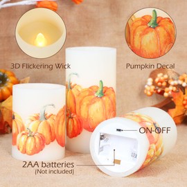 Silverstro LED Flameless Candles with Remote, Set of 3 Pumpkin Design, Timer and Dimmer Function