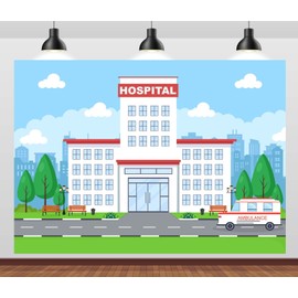 CORFOTO 5x4ft Fabric Cartoon Hospital Building Backdrops Nurse Graduation Background Nursing School Grad Party Supplies Hospital Play Party Decoration Studio Props