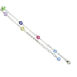 JOSCO Multi-Color Crystals with .925 Sterling Silver Anklet, Bracelet. 7,8,9,10,11,12,13 Inches (11.5 Inches)