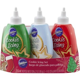 Wilton Christmas Cookie Icing Set 3 Pack Red Green White Fast Drying 9 oz Bottles