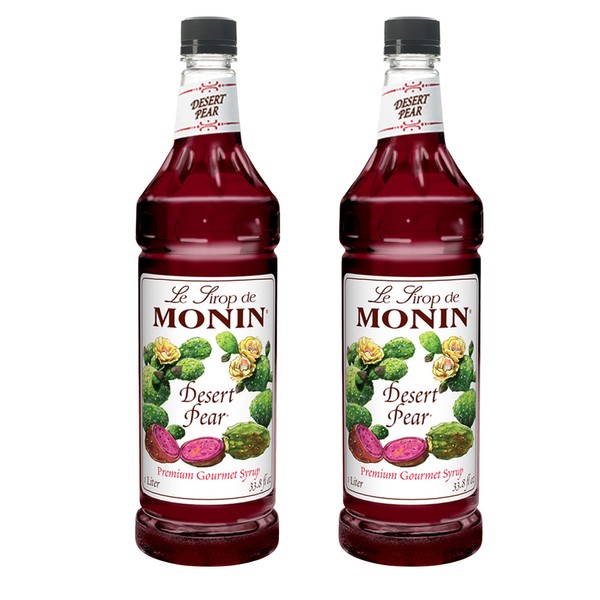 Monin - Desert Pear Syrup, Bold Flavor of Prickly Pear Cactus, Natural Flavors, Great for Iced Teas, Lemonades, Cocktails, Mocktails, and Sodas, Non-GMO, Gluten-Free (1 Liter, 2-Pack)