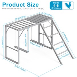 HEOMU Chicken Perch with Swing Set, Roosting Bars for Chickens in Coop for Pet Chickens' Health and Happiness, Chicken Toys Accessories for Backyard Farms, Light Gray