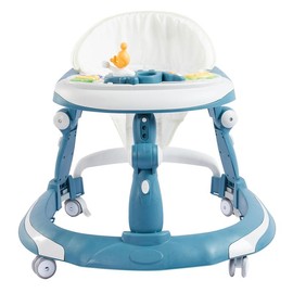 3 in 1 Baby Walker, Baby Walkers for Boys and Girls with Removable Footrest, Feeding Tray, Rocking Function & Music Tray(Without Battery), Foldable Activity Walker for Baby 6-18 Months - Color: Blue