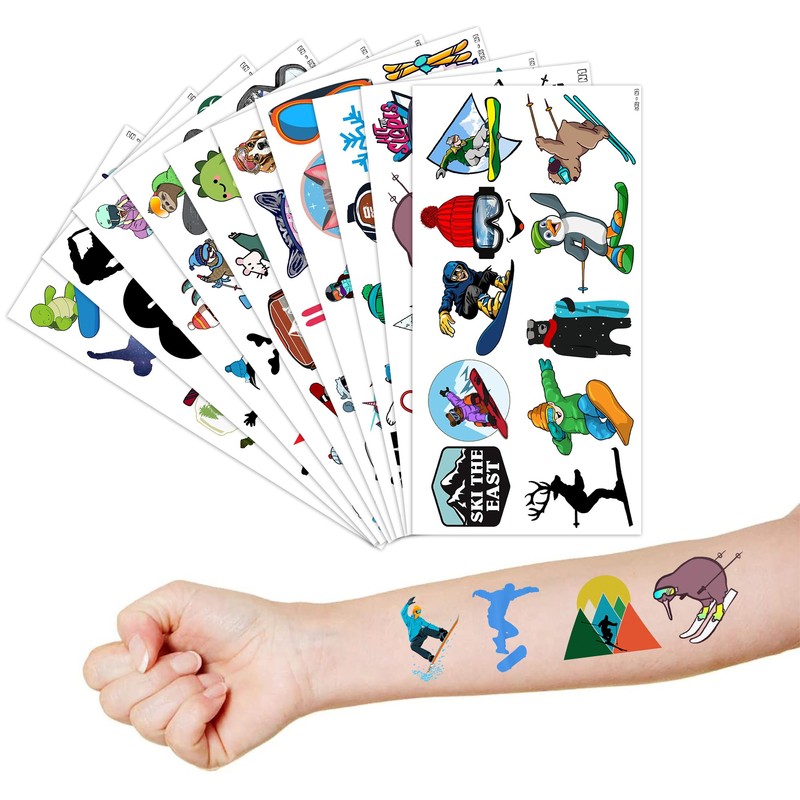Winter Skiing Temporary Tattoos 10 Sheets 100 PCS Snowboard Party