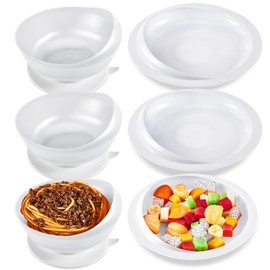 Hushee 3 Sets Spill Proof Scoop Bowl and Plate Set with Suction Base Adaptive Self Feeding Dinnerware for Elderly Disabled Handicapped from Parkinsons, Dementia, Stroke, Tremors (White)