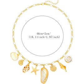 SUBANG 1 Piece Gold Seashell Necklace for Women Shell Starfish Conch Charm Necklaces Boho Pendant Necklace Summer Beach Fashion Jewelry for Women