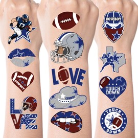Cowboys of Dallas Football Temporary Tattoos - 240 Pcs American Cowboys Rugby Tattoo Stickers Cowboy Birthday Party Decorations for Kids Boys Sports Game Football Birthday Party Favors Supplies