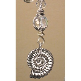Double-Sided Silvery Nautilus Snail Shell with Iridescent Faceted Clear Glass Crystal Ceiling Fan Pull Chain