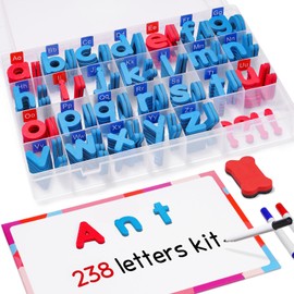 Gamenote - Kit de letras magnéticas para aula, 238 piezas con tablero magnético de doble cara, letras del alfabeto de espuma para niños ortografía y