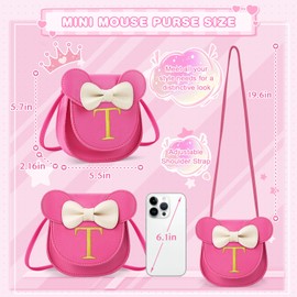 Toddler Purse Kids Wallets for Girls 1 2 3 4 5 6 7 8 9 Year Old Birthday Gift,Cute Mini Mouse Purse Crossbody Shoulder Purse for Little Girl,Initial Wallets Toddler Christmas Gifts(Small,Rose T)