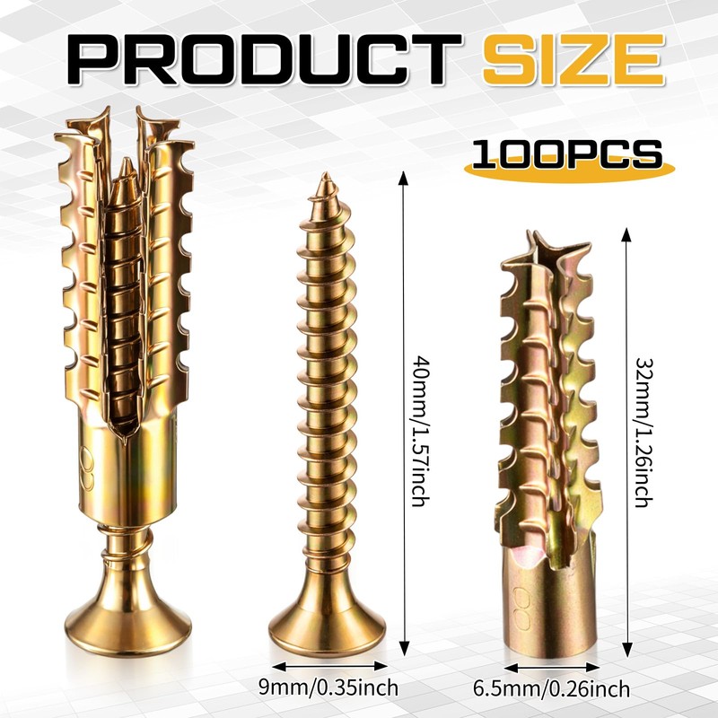 Moxweyeni 100 Pack 6 x 32 mm Hollow Wall Anchors