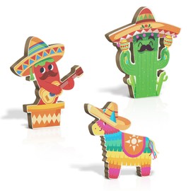 Putuo Decor 3 Pcs Mexican Fiesta Table Centerpiece Sign Cinco De Mayo Table Signs Sombrero Cactus Pinata Red Chili Wooden Centerpiece Signs Table Decor Signs for Fiesta Mexican Birthday Party Decor