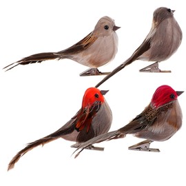 Veemoon Artificial Birds, 4pcs Clip on Sparrow Realistic Foam Birds for Decorative Hanging Ornaments Yard Patio Wreath Designs Garden Decoration (Random Colors)