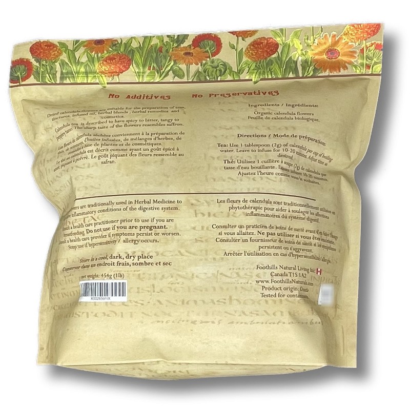 Foothills Naturals Calendula Flowers Whole Organic - 1 Pound/454 Grams.