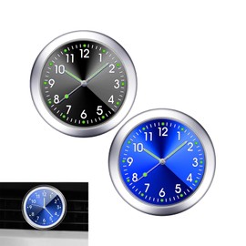 Crynod 2 PCS Mini Car Clock for Dashboard, 1.5In Durable Metal Vehicle Luminous Clock with Adhesive, Universal Decorative Automotive Watch Accessories for Home Boat Truck SUV Car (Blue & Black)