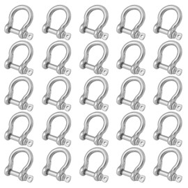 25 Packs 1/4 Inch 304 Stainless Steel D Ring Shackles Set for Outdoor Adventure?Traction Steel Wire and Heavy Duty Construction, Bow Shape, Anchor Shackles 6 mm, by GENHAKON