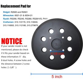 5 Inch 8 Hole Replacement Sander Pads,Hook and Loop Orbital Pad Compatible with Ridgid R2600 R2601,Craftsman ROS Model 315 Random Orbit Sander