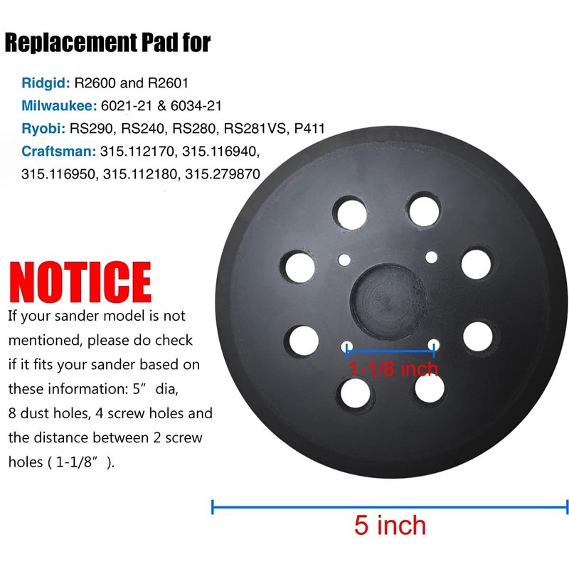 5 Inch 8 Hole Replacement Sander Pads,Hook and Loop Orbital