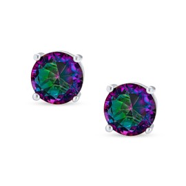 Unisex Black Mystic Rainbow Color-Changing Cubic Zirconia Solitaire AAA CZ Stud Earrings For Women .925 Sterling Silver - Round 5MM