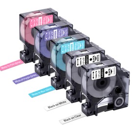 Freshworld Compatible DYMO D1 Colorpop 12mm 0.47" Label Tape 45013 Dymo D1 Label Refills for DYMO COLORPOP Label Maker LabelManager 160 280 360D 420P PnP, Clear/White, Blue/Purple/Pink Glitter, 5-Pack