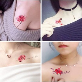 tuzuru 30 Pcs Waterproof Interbank Flower Tattoo Stickers + Bonus