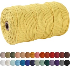 XKDOUS Yellow Macrame Cord 4mm x 109yards, Colored Macrame Rope, Cotton Cord Macrame Yarn, Colorful Cotton Craft Cord for Wall Hanging, Plant Hangers, DIY Crafts, Knitting