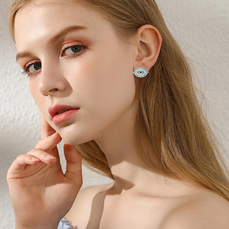 Evil Eye Stud Earrings for Women 925 Sterling Silver Evil