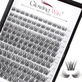 Glowing Win Individual Lashes 144PCS Cluster Lashes Natural Look Wispy False Eyelashes Individual DIY Lash Extensions Transparent Band Eyelash Extensions At Home C D Curl Strip Eye Lashes Mix 8-16mm