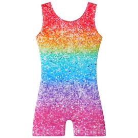 BAOHULU Gymnastics Leotards for Girls Kids Sparkle Tank Biketards with Shorts Dance Outfit B403_RainbowDots_130