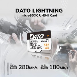 DATO 256GB Lightning microSD Card, UHS-II, A1, C10, U3, V60, Full HD, 4K, Up to 280/180 MB/s microSDXC Memory Card, for Phones, Cameras, Portable Gaming Devices