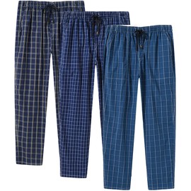 MoFiz Men's PJ Bottoms Cotton Sleep Lounge Pants Classic Plaid Pants Nightwear Lightweight 3-Pack Size M